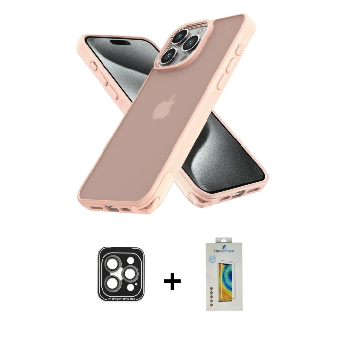 MARSİLYAN™- iPhone 15 Pro Max Kılıf Atlas Form - Siyah Polymer Nano Ekran Koruyucu + PVD Metal Kamera Lens - GI