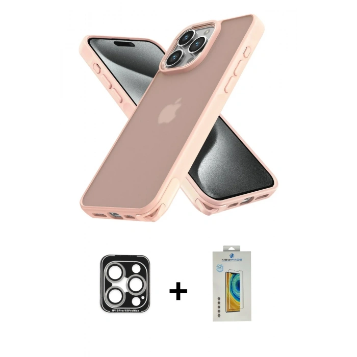 MARSİLYAN™- iPhone 15 Pro Max Kılıf Atlas Form - Siyah Polymer Nano Ekran Koruyucu + PVD Metal Kamera Lens - GS