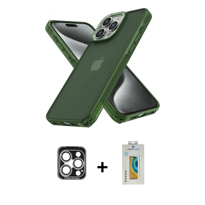 MARSİLYAN™- iPhone 15 Pro Max Kılıf Atlas Form - Siyah Polymer Nano Ekran Koruyucu + PVD Metal Kamera Lens - GS