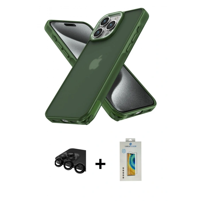 MARSİLYAN™- iPhone 15 Pro Max Kılıf Atlas Form - Siyah Polymer Nano Ekran Koruyucu + Raze Metal Kamera Lens - SH