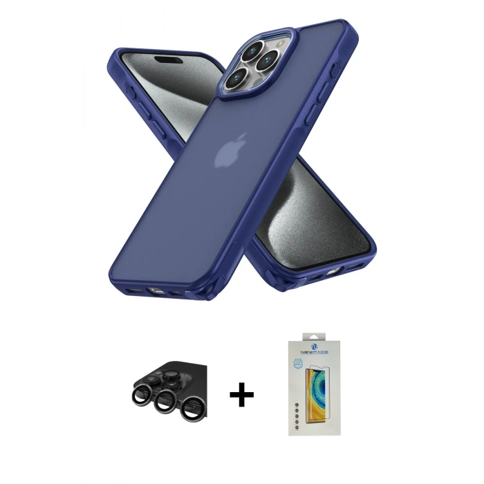 MARSİLYAN™- iPhone 15 Pro Max Kılıf Atlas Form - Siyah Polymer Nano Ekran Koruyucu + Titanyum Gri Raze Metal Kamera Lens