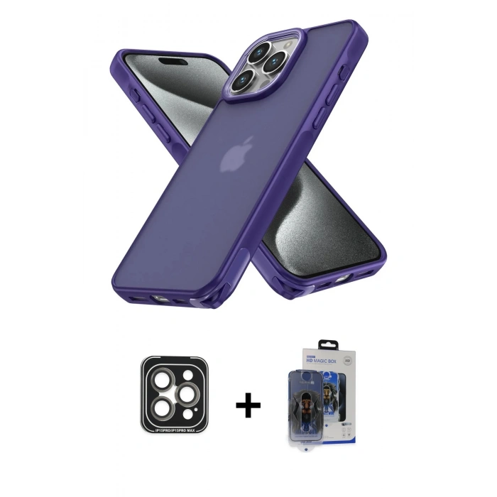 MARSİLYAN™- iPhone 15 Pro Max Kılıf Atlas Form - Siyah Vanessa Magic Cam + PVD Metal Kamera Lens - GI