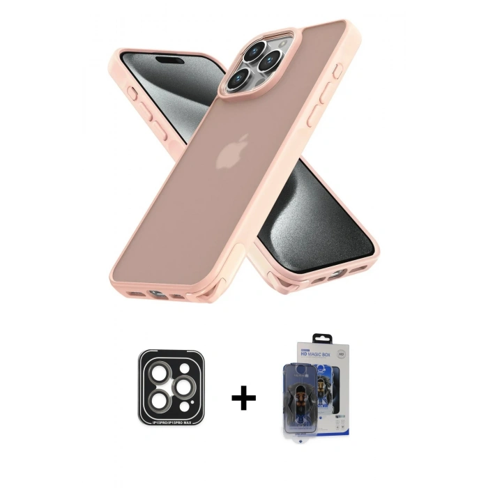 MARSİLYAN™- iPhone 15 Pro Max Kılıf Atlas Form - Siyah Vanessa Magic Cam + PVD Metal Kamera Lens - GI
