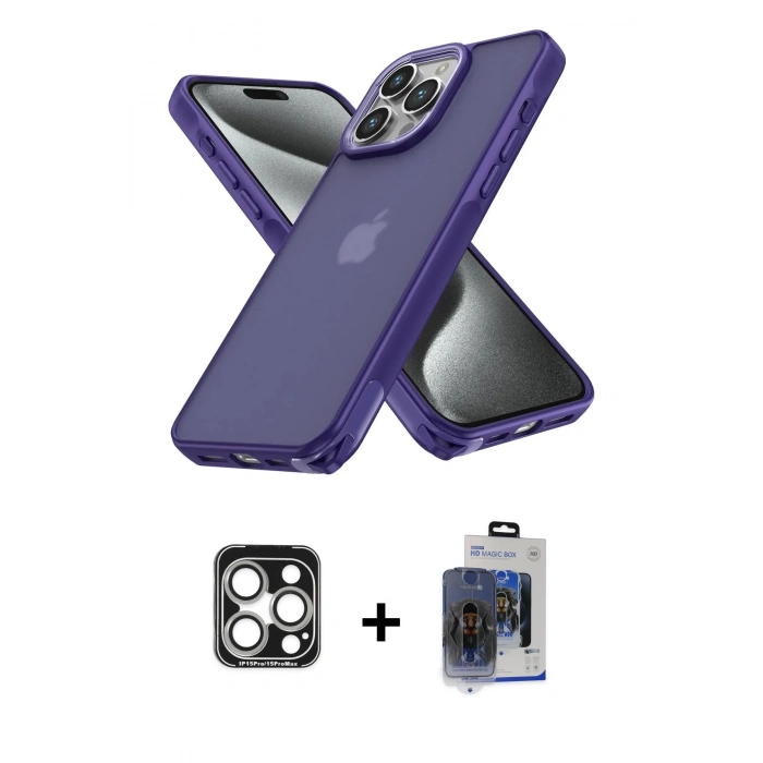 MARSİLYAN™- iPhone 15 Pro Max Kılıf Atlas Form - Siyah Vanessa Magic Cam + PVD Metal Kamera Lens - GS