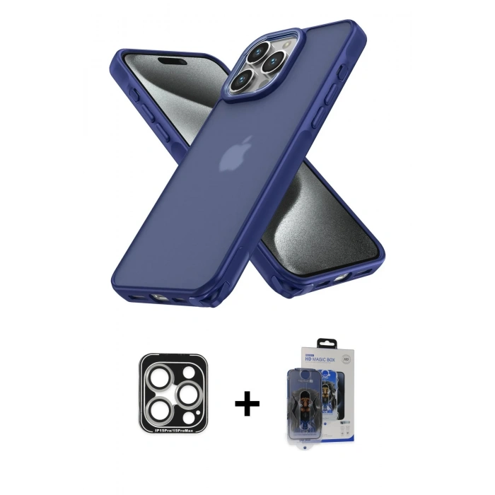 MARSİLYAN™- iPhone 15 Pro Max Kılıf Atlas Form - Siyah Vanessa Magic Cam + PVD Metal Kamera Lens - GS