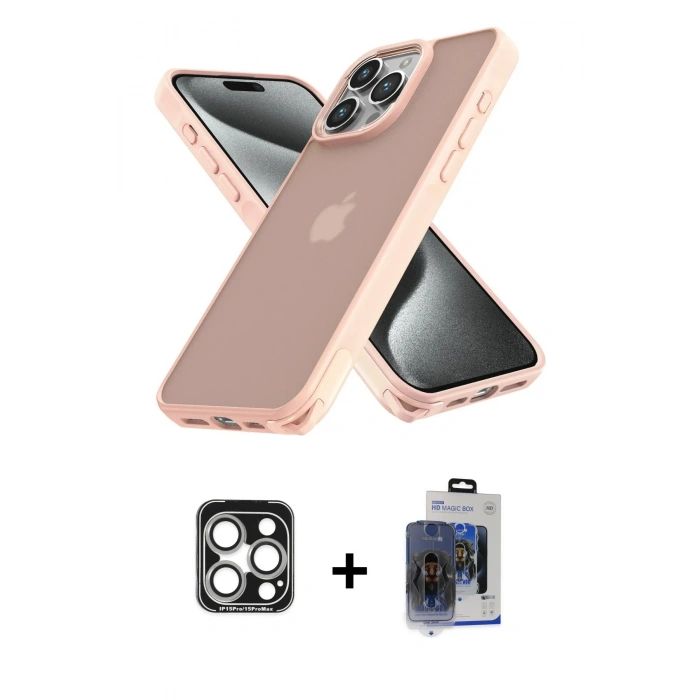 MARSİLYAN™- iPhone 15 Pro Max Kılıf Atlas Form - Siyah Vanessa Magic Cam + PVD Metal Kamera Lens - GS