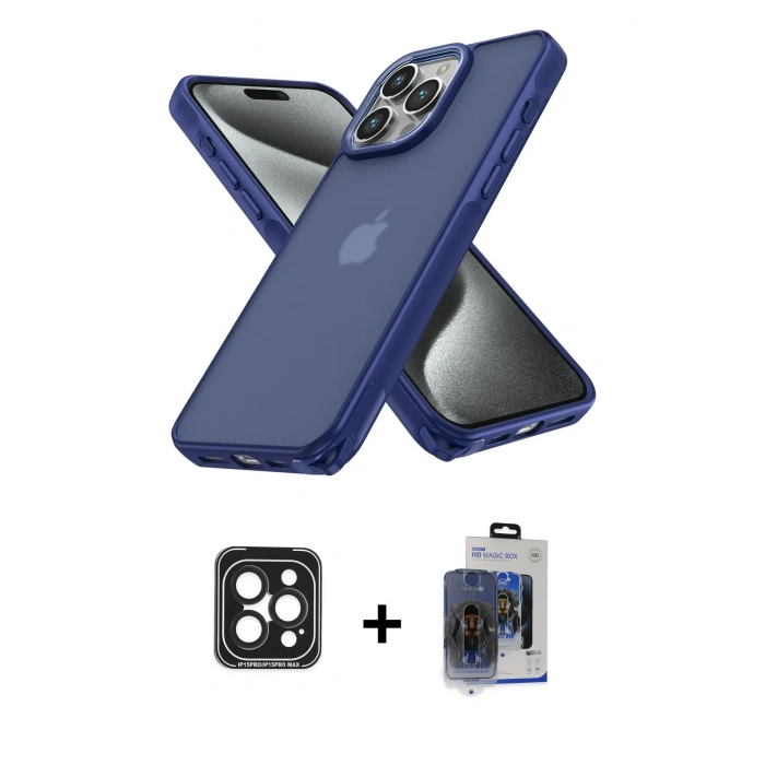 MARSİLYAN™- iPhone 15 Pro Max Kılıf Atlas Form - Siyah Vanessa Magic Cam + PVD Metal Kamera Lens - SH