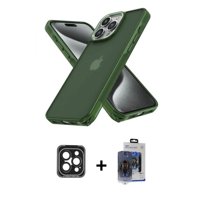 MARSİLYAN™- iPhone 15 Pro Max Kılıf Atlas Form - Siyah Vanessa Magic Cam + PVD Metal Kamera Lens - SH