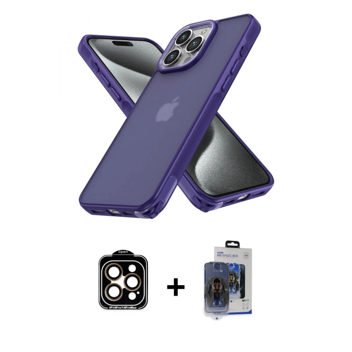 MARSİLYAN™- iPhone 15 Pro Max Kılıf Atlas Form - Siyah Vanessa Magic Cam + PVD Metal Kamera Lens - TU