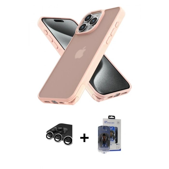 MARSİLYAN™- iPhone 15 Pro Max Kılıf Atlas Form - Siyah Vanessa Magic Cam + Raze Metal Kamera Lens - GS