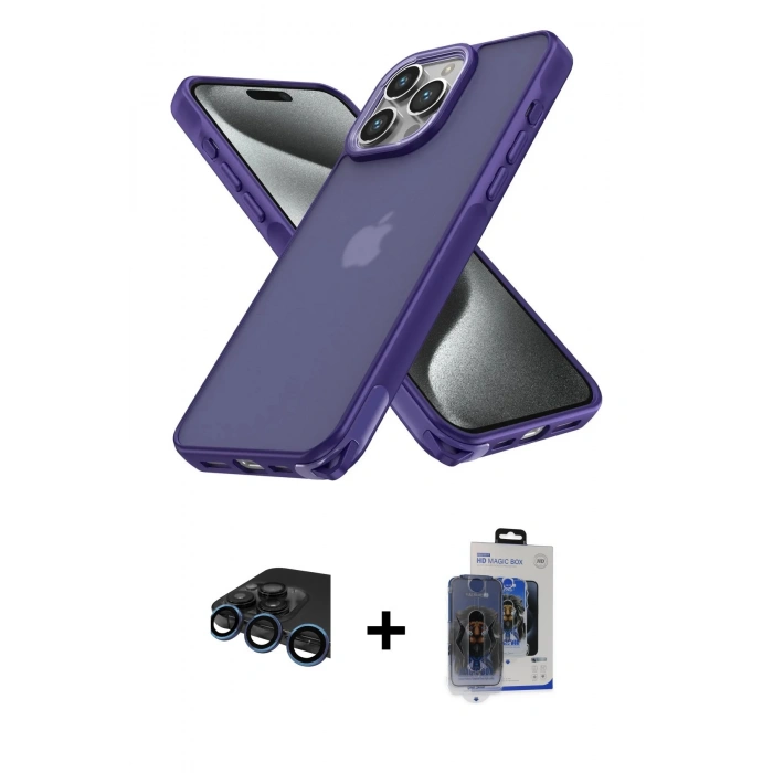 MARSİLYAN™- iPhone 15 Pro Max Kılıf Atlas Form - Siyah Vanessa Magic Cam + Raze Metal Kamera Lens - LT