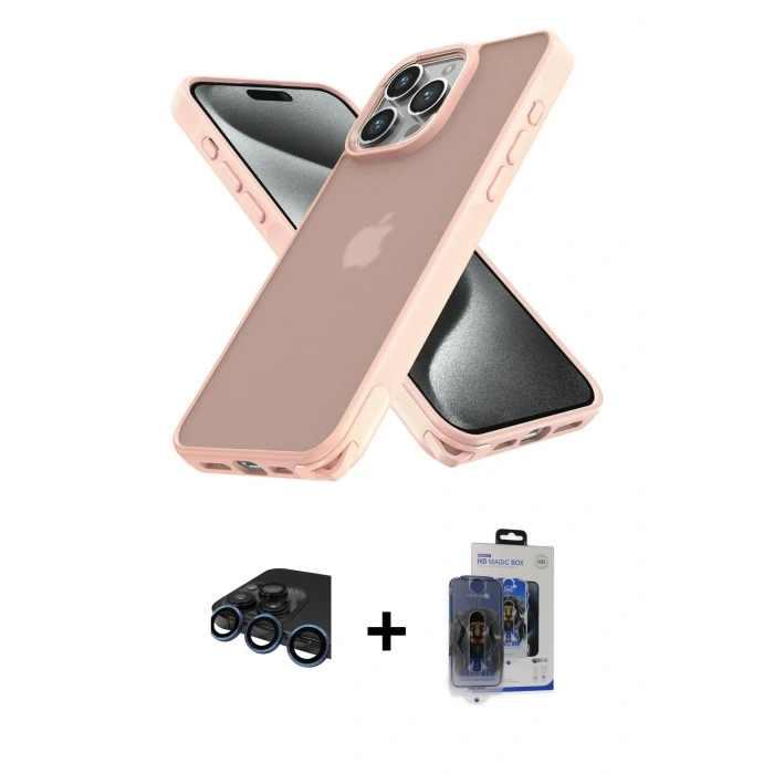 MARSİLYAN™- iPhone 15 Pro Max Kılıf Atlas Form - Siyah Vanessa Magic Cam + Raze Metal Kamera Lens - LT