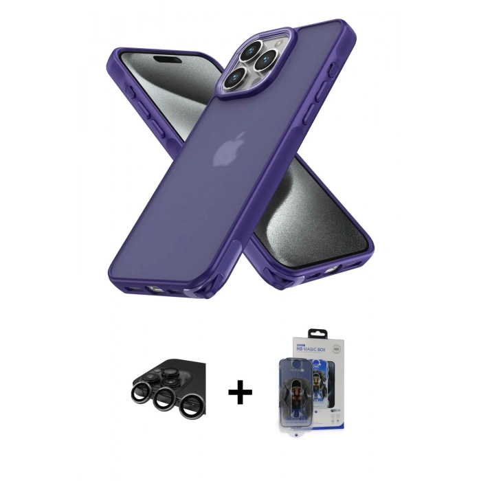 MARSİLYAN™- iPhone 15 Pro Max Kılıf Atlas Form - Siyah Vanessa Magic Cam + Raze Metal Kamera Lens - TMGI