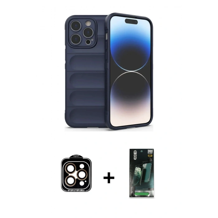 MARSİLYAN™- iPhone 15 Pro Max Kılıf Atlas Koleksiyonu - Şeffaf 360 Full Body Arka Koruyucu + PVD Metal Kamera Lens - TU