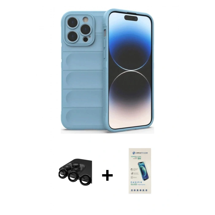 MARSİLYAN™- iPhone 15 Pro Max Kılıf Atlas Koleksiyonu - Şeffaf Pasifik Cam Ekran Koruyucu + Raze Metal Kamera Lens - SH