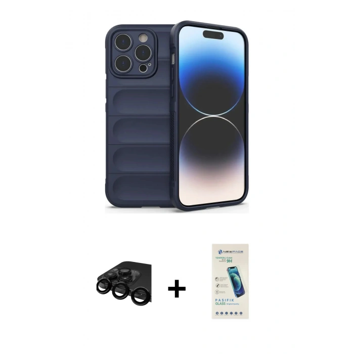 MARSİLYAN™- iPhone 15 Pro Max Kılıf Atlas Koleksiyonu - Şeffaf Pasifik Cam Ekran Koruyucu + Raze Metal Kamera Lens - SH