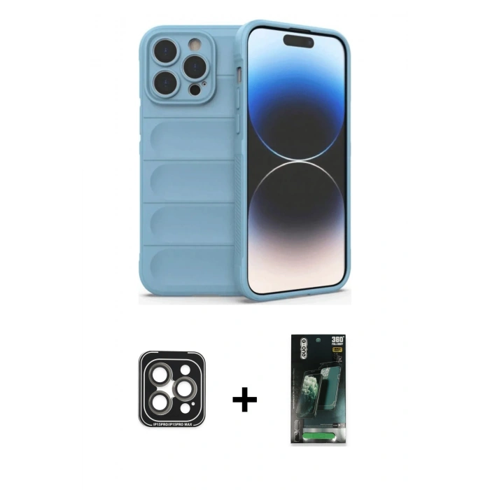MARSİLYAN™- iPhone 15 Pro Max Kılıf Atlas Koleksiyonu - Siyah 360 Mat Full Body Arka Koruyucu + PVD Metal Kamera Lens - GI