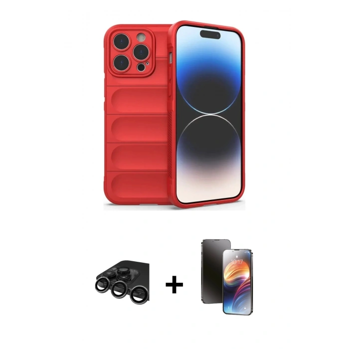 MARSİLYAN™- iPhone 15 Pro Max Kılıf Atlas Koleksiyonu - Siyah 3D Antistatik Mat Seramik Nano Ekran Koruyucu + Raze Metal Kamera Lens - TMGI