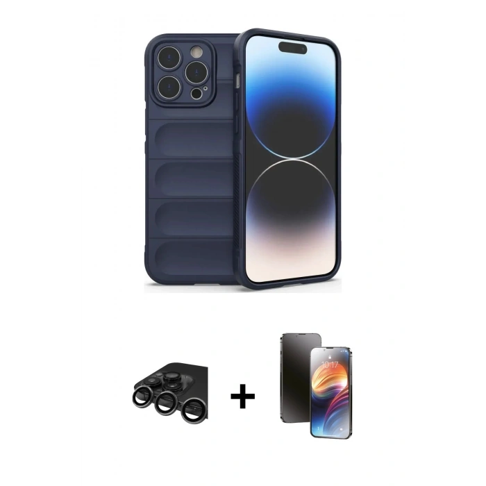 MARSİLYAN™- iPhone 15 Pro Max Kılıf Atlas Koleksiyonu - Siyah 3D Antistatik Mat Seramik Nano Ekran Koruyucu + Raze Metal Kamera Lens - TMGI