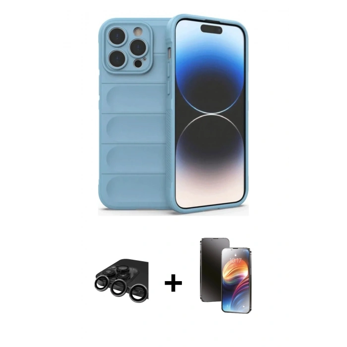 MARSİLYAN™- iPhone 15 Pro Max Kılıf Atlas Koleksiyonu - Siyah 3D Antistatik Mat Seramik Nano Ekran Koruyucu + Raze Metal Kamera Lens - TMGI