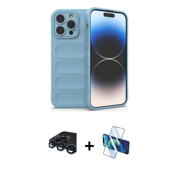 MARSİLYAN™- iPhone 15 Pro Max Kılıf Atlas Koleksiyonu - Siyah 3D Antistatik Seramik Nano Ekran Koruyucu + Raze Metal Kamera Lens - LT