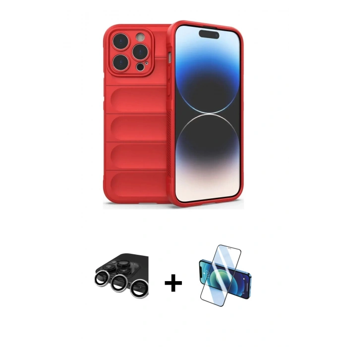 MARSİLYAN™- iPhone 15 Pro Max Kılıf Atlas Koleksiyonu - Siyah 3D Antistatik Seramik Nano Ekran Koruyucu + Raze Metal Kamera Lens - GS