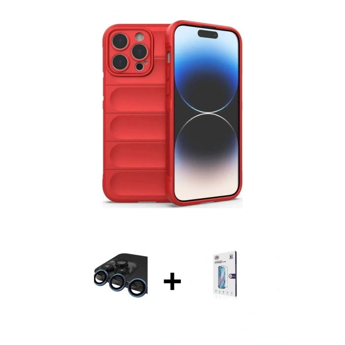 MARSİLYAN™- iPhone 15 Pro Max Kılıf Atlas Koleksiyonu - Siyah Bilvis 0.18mm Plus Cam Ekran Koruyucu + Lacivert Raze Metal Kamera Lens