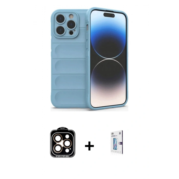 MARSİLYAN™- iPhone 15 Pro Max Kılıf Atlas Koleksiyonu - Siyah Bilvis 0.18mm Plus Cam Ekran Koruyucu + PVD Metal Kamera Lens - TU