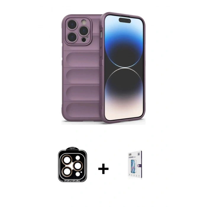 MARSİLYAN™- iPhone 15 Pro Max Kılıf Atlas Koleksiyonu - Siyah Bilvis 0.18mm Plus Cam Ekran Koruyucu + PVD Metal Kamera Lens - TU