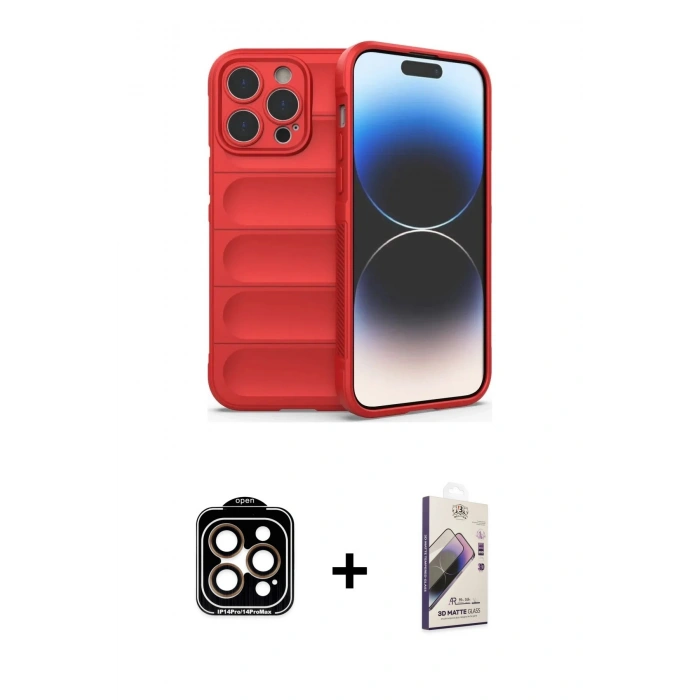 MARSİLYAN™- iPhone 15 Pro Max Kılıf Atlas Koleksiyonu - Siyah Bilvis 3D Mat Cam Ekran Koruyucu + PVD Metal Kamera Lens - TU