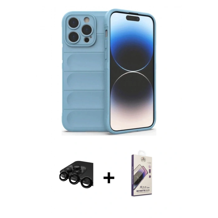 MARSİLYAN™- iPhone 15 Pro Max Kılıf Atlas Koleksiyonu - Siyah Bilvis 3D Mat Cam Ekran Koruyucu + Raze Metal Kamera Lens - SH