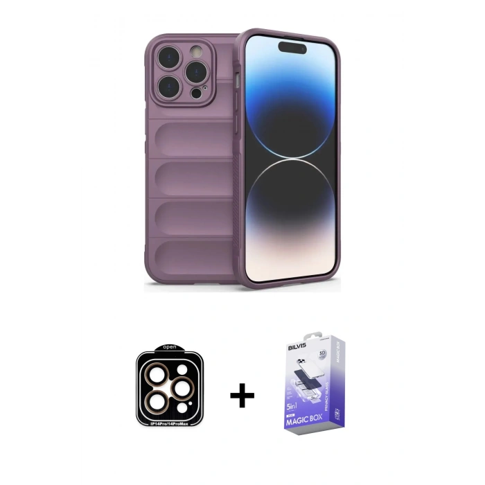 MARSİLYAN™- iPhone 15 Pro Max Kılıf Atlas Koleksiyonu - Siyah Bilvis 5in1 5D Magic Hayalet Cam Ekran Koruyucu + PVD Metal Kamera Lens - TU