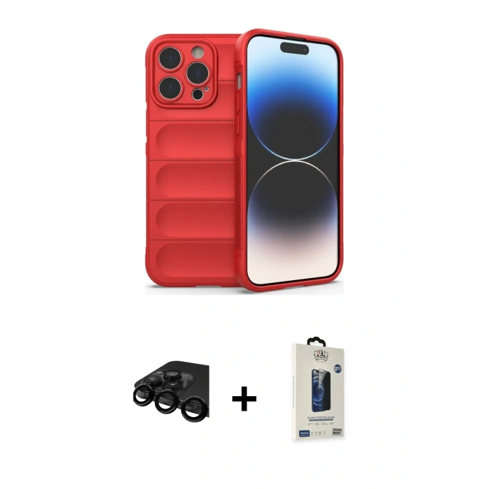 MARSİLYAN™- iPhone 15 Pro Max Kılıf Atlas Koleksiyonu - Siyah Bilvis Hayalet Cam Ekran Koruyucu + Raze Metal Kamera Lens - SH