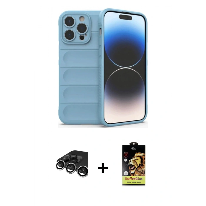 MARSİLYAN™- iPhone 15 Pro Max Kılıf Atlas Koleksiyonu - Siyah Buffer Cam Ekran Koruyucu + Raze Metal Kamera Lens - GS