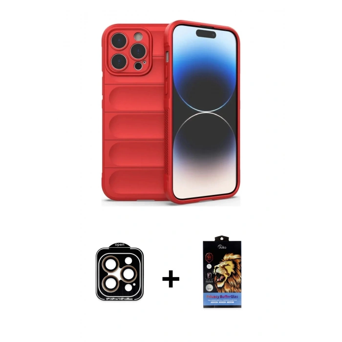MARSİLYAN™- iPhone 15 Pro Max Kılıf Atlas Koleksiyonu - Siyah Buffer Hayalet Cam Ekran Koruyucu + PVD Metal Kamera Lens - TU