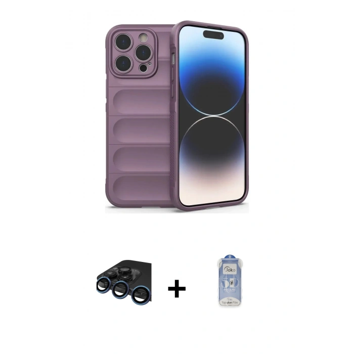 MARSİLYAN™- iPhone 15 Pro Max Kılıf Atlas Koleksiyonu - Siyah Joko Magic 5D Cam + Raze Metal Kamera Lens - LT