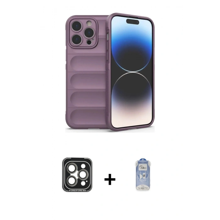 MARSİLYAN™- iPhone 15 Pro Max Kılıf Atlas Koleksiyonu - Siyah Joko Magic 5D Cam + PVD Metal Kamera Lens - GI