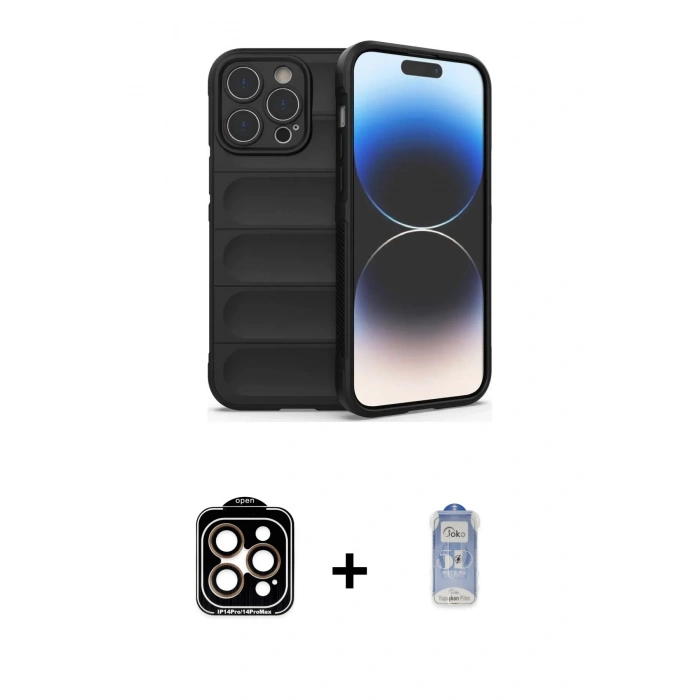 MARSİLYAN™- iPhone 15 Pro Max Kılıf Atlas Koleksiyonu - Siyah Joko Magic 5D Cam + PVD Metal Kamera Lens - TU