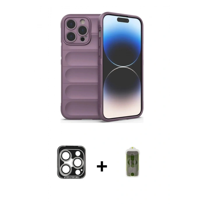 MARSİLYAN™- iPhone 15 Pro Max Kılıf Atlas Koleksiyonu - Siyah Joko Magic 5D Hayalet Cam + PVD Metal Kamera Lens - GS