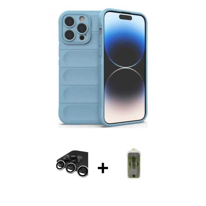MARSİLYAN™- iPhone 15 Pro Max Kılıf Atlas Koleksiyonu - Siyah Joko Magic 5D Hayalet Cam + Raze Metal Kamera Lens - GS