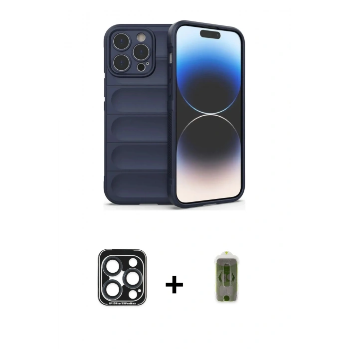 MARSİLYAN™- iPhone 15 Pro Max Kılıf Atlas Koleksiyonu - Siyah Joko Magic 5D Hayalet Cam + PVD Metal Kamera Lens - LT