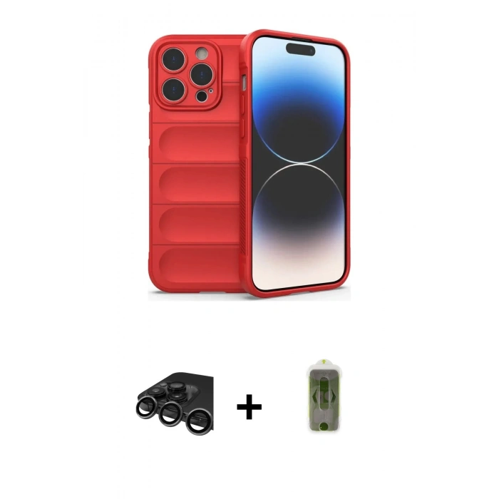 MARSİLYAN™- iPhone 15 Pro Max Kılıf Atlas Koleksiyonu - Siyah Joko Magic 5D Hayalet Cam + Raze Metal Kamera Lens - TMGI