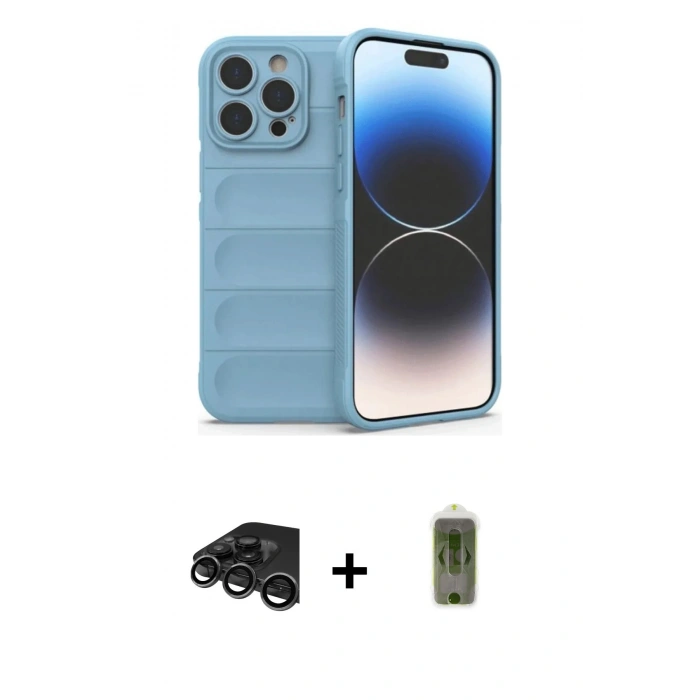 MARSİLYAN™- iPhone 15 Pro Max Kılıf Atlas Koleksiyonu - Siyah Joko Magic 5D Hayalet Cam + Raze Metal Kamera Lens - TMGI