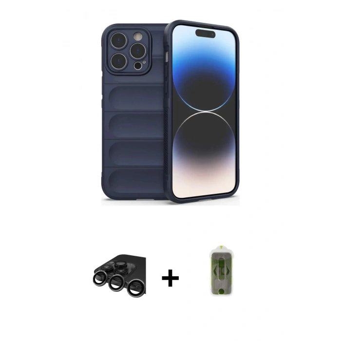MARSİLYAN™- iPhone 15 Pro Max Kılıf Atlas Koleksiyonu - Siyah Joko Magic 5D Hayalet Cam + Raze Metal Kamera Lens - TMGI