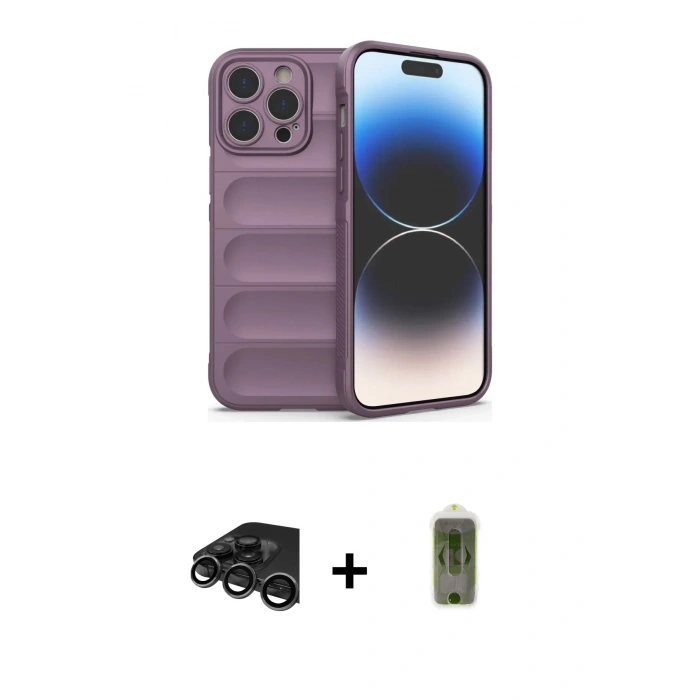 MARSİLYAN™- iPhone 15 Pro Max Kılıf Atlas Koleksiyonu - Siyah Joko Magic 5D Hayalet Cam + Raze Metal Kamera Lens - TMGI
