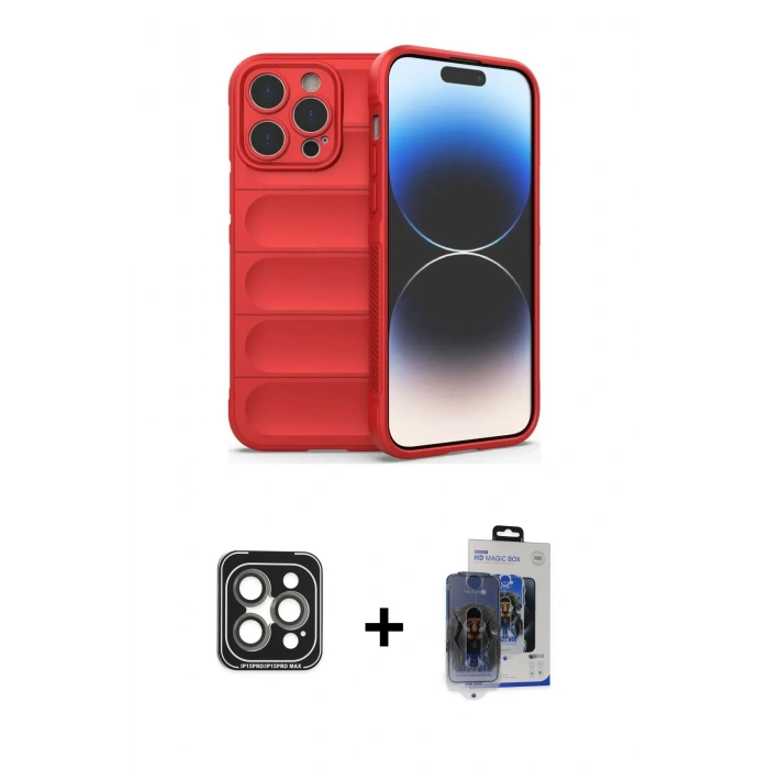 MARSİLYAN™- iPhone 15 Pro Max Kılıf Atlas Koleksiyonu - Siyah Vanessa Magic Cam + Gri PVD Metal Kamera Lens