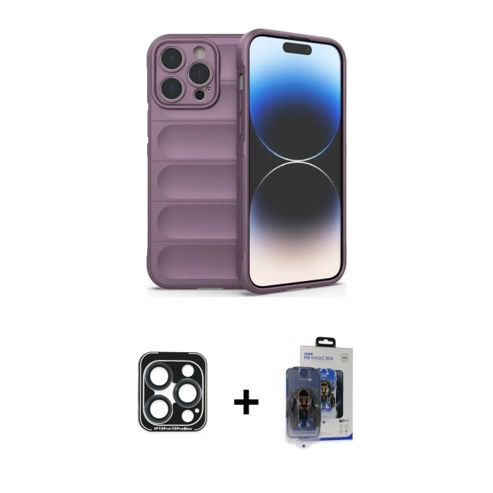 MARSİLYAN™- iPhone 15 Pro Max Kılıf Atlas Koleksiyonu - Siyah Vanessa Magic Cam + PVD Metal Kamera Lens - LT