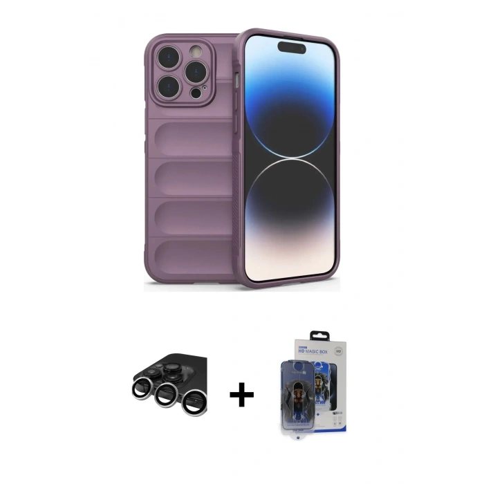 MARSİLYAN™- iPhone 15 Pro Max Kılıf Atlas Koleksiyonu - Siyah Vanessa Magic Cam + Raze Metal Kamera Lens - GS