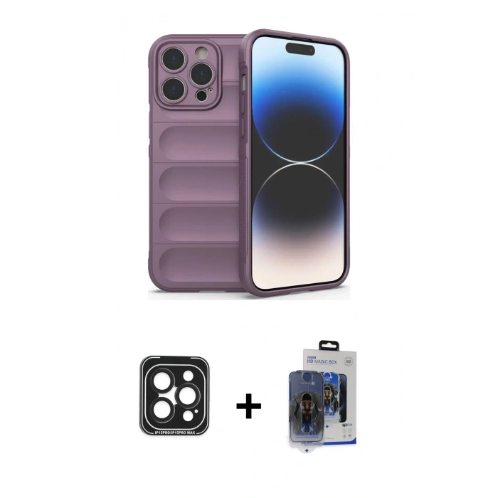 MARSİLYAN™- iPhone 15 Pro Max Kılıf Atlas Koleksiyonu - Siyah Vanessa Magic Cam + PVD Metal Kamera Lens - SH