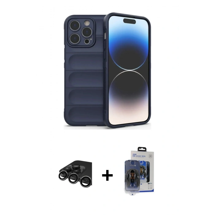 MARSİLYAN™- iPhone 15 Pro Max Kılıf Atlas Koleksiyonu - Siyah Vanessa Magic Cam + Raze Metal Kamera Lens - TMGI
